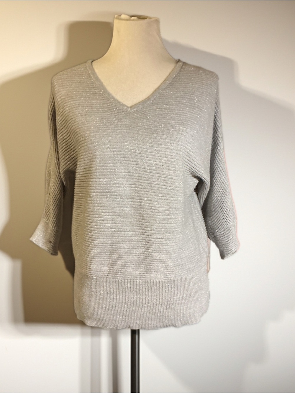 New York & Company Silver-Gray V-Neck Sweater